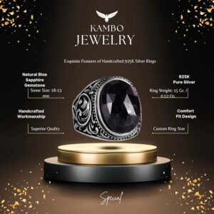 Şık Mavi Safir Taşlı Yüzük - 925 Ayar Katı Gümüş Erkek Yüzüğü - Sadakat ve Bilgelik Tasarımı - Görsel 2