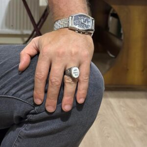 İslami Erkek Yüzük - Kartal Sembolü Yüzük - 925 Ayar Gümüş El Yapımı Erkek Yüzük (Beyaz) - Görsel 3