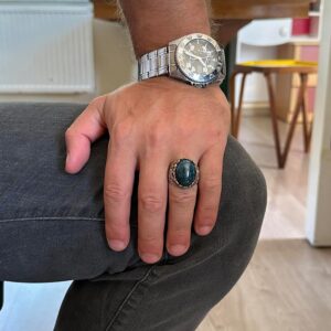 Gerçek Doğal Taş El Yapımı Yüzük - 925 Ayar Gümüş El Yapımı Yüzük - Şık Farklı Yüzük (Yeşil kan taşı) - Görsel 3