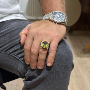 Şık 925 Ayar Gümüş El Yapımı Erkek Takısı - Sultanite Yapay Taş Yüzük - Görsel 3