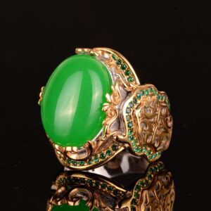 Gerçek Doğal Taş Yüzük, Gümüş Kral - Altın Kaplama (Jade) - Görsel 4