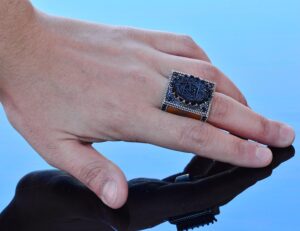 Doğal Oniks Taşlı El Yapımı Yüzük, Gümüş Erkek Yüzüğü - Güç ve Koruma Sembolü (Oniks) - Görsel 6