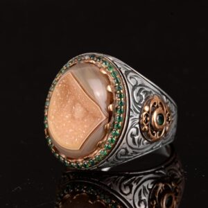 Gerçek Doğal Druzy Kuvars Taş Yüzük - 925 Ayar Gümüş Yüzük - Lüks Yüzük - Görsel 5