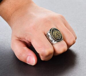 Erkekler için Gümüş İslami Yüzük - Şık Tasarım ile Yazılı Desen - Görsel 6