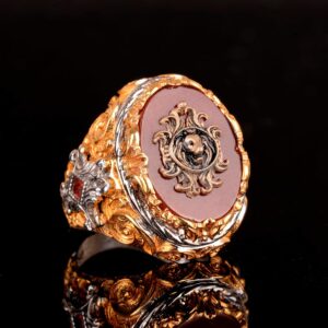 El Yapımı Yüzük - 925 Ayar Katı Gümüş Erkekler için Altın Kaplama Takı (Aslan) - Görsel 5