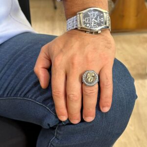 925 Ayar Gümüş Yüzük - Yunan Anahtarı Desenli Erkek Yüzüğü - El Yapımı Yüzük (Kartal) - Görsel 2