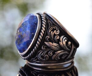 Erkekler için 925 Ayar Gümüş Yüzükler - Doğal Taş Seçimi (Sodalit) - Görsel 4