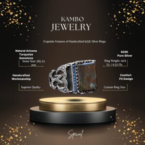 Gerçek Doğal Arizona Turkuaz Taş Yüzük - Gümüş Özelleştirilmiş Erkek Yüzüğü - Görsel 8