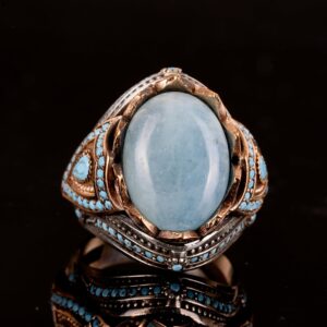 Gerçek Doğal Akuamarin Taşlı Yüzük, El Yapımı Şık Yüzük, 925 Ayar Gümüş Yüzük Erkekler İçin - Görsel 6