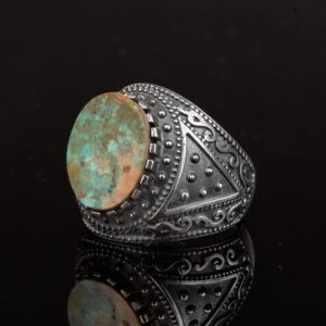Gerçek Arizona Turkuaz Taş Yüzük, Erkekler İçin Bizans Yüzüğü, 925 Ayar Gümüş Yüzük - Görsel 4
