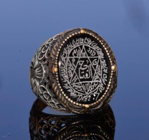 El Yapımı Süleyman Mühürü Yüzüğü, Siyah Oniks Taşı, İslami Erkek Yüzüğü, 925 Ayar Gümüş Yüzük (Oniks) - Görsel 5