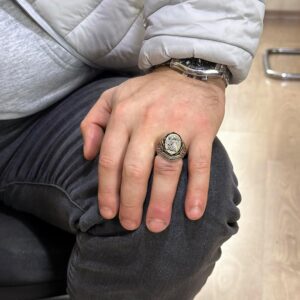 Kişiye Özel Monogram Gümüş Erkek Yüzük - 925K Katı Sterlin Gümüş Yüzük - Görsel 4