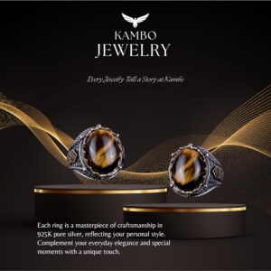 El Yapımı Kaplan Gözlü Doğal Taş Yüzük, 925K Katı Gümüş Erkek Yüzüğü, Cesur Tasarım - Görsel 8