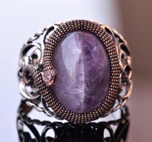 925 Ayar Katı Gümüş Erkek Yüzük - Doğal Taşlarla El Yapımı Zarafet (Ametist Taşı) - Görsel 2