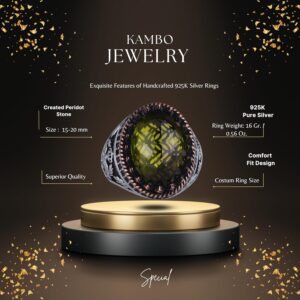 925 Ayar Gümüş Yüzük, Oluşturulmuş Taş Yüzük, Kartal Sembol Yüzüğü, El Yapımı Yüzük (Oluşturulmuş Peridot) - Görsel 2