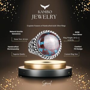 Gerçek Doğal Azurit Taş Yüzük - 925 Ayar Saf Gümüş Erkek Yüzüğü - Görsel 2