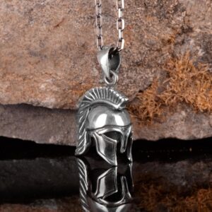 Kask Kolye, Savaşçı Kolye, Spartalı Takı, Tarihi Kolye, 925 Ayar Gümüş Kolye - Görsel 4