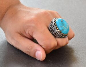 Gerçek Doğal Arizona Turkuaz Taş Yüzük, 925 Ayar Gümüş Erkek Yüzüğü - Görsel 7