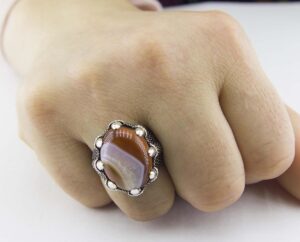 Gümüş Erkek Yüzük, Doğal Agat Taşı, Kartal Pençesi Yüzük - Görsel 4