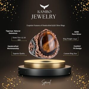 Gerçek Kaplan Gözü Doğal Taş Yüzük, Çapa Yüzüğü, Denizci Erkek Yüzüğü, 925 Ayar Gümüş Yüzük (Kaplan Gözü) - Görsel 2