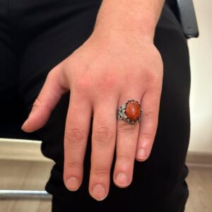 925 Ayar Katı Gümüş Erkek Yüzük - Doğal Taş Kan Taşı - Görsel 3