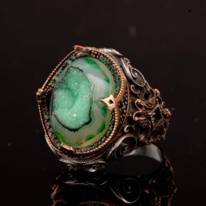 925 Ayar Gümüş Yüzük, Gerçek Doğal Drusy Kristal Kuvars Taşı Yüzük - Görsel 5