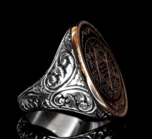 Erkekler için Sterlin Gümüş Yüzük - Oval Davut Yıldızı Tılsımı ile Yazılı İnskripsiyonlar - Görsel 6