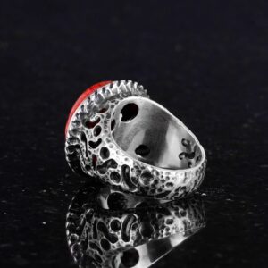 Gerçek Doğal Taş Yüzük - 925K Katı Gümüş Erkek Yüzüğü Kırmızı Mercan ile - Görsel 5