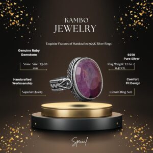 Sterling Gümüş Unisex Yüzük, Doğal Yakut Taşlı - Görsel 2