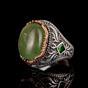 Zümrüt Doğal Cabochon Taş Yüzük, El Yapımı Erkek Yüzüğü, Sterlin Gümüş Erkek Yüzüğü - Görsel 3