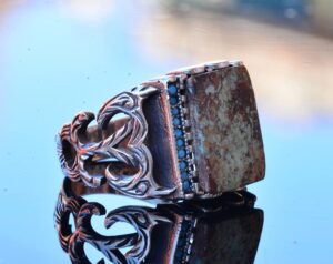 Gerçek Doğal Arizona Turkuaz Taş Yüzük - Ayarlanabilir Gümüş Erkek Yüzüğü - Görsel 4