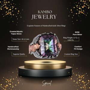 Erkekler için El Yapımı 925 Ayar Gümüş Eagle Yüzük, Oluşturulmuş Mystic Topaz ile - Güç ve Özgürlüğün Sembolü - Görsel 2