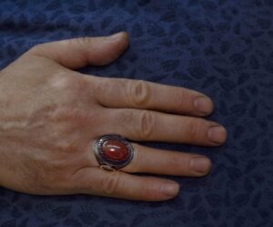 Erkek 925 Ayar Gümüş Yüzük Doğal Kırmızı Akik Taşı ile - Görsel 5