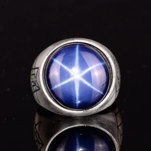 Gerçek Doğal Yıldız Safir Taşlı Yüzük, 925 Ayar Gümüş Erkek Yüzüğü - Görsel 3