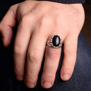 El yapımı Gümüş Yüzük, 925 Ayar Gümüş erkek yüzüğü, Oniks Taşı Yüzük Erkekler İçin - Görsel 6