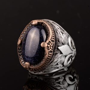 Mavi Yıldız Yüzük, Mavi Yapay Yüzük, 925 Ayar Gümüş, Ay Yıldız Erkek Yüzükleri, Gökyüzü Mavi Yüzük, Babalar Günü Hediyesi - Görsel 2