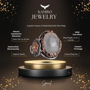 Aslan Başlı Gümüş Yüzük, El Yapımı Doğal Akuamarin Taşlı Yüzük - Huzurlu 925 Ayar Sert Gümüş Erkek Yüzüğü - Sakinlik Tasarımı - Görsel 2