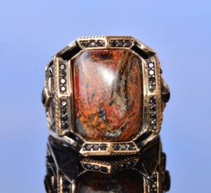 El Yapımı Pietersite Doğal Taş Yüzük, Sterlin Gümüş Erkek Yüzüğü - Açıklık ve Dönüşüm Sembolü - Görsel 3