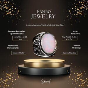 Gerçek Doğal Avustralya Opali Gerçek 10.00 Karamel Taş Yüzük - Özel Erkek Yüzüğü - Sterlin Gümüş Büyük Yüzük - Görsel 2