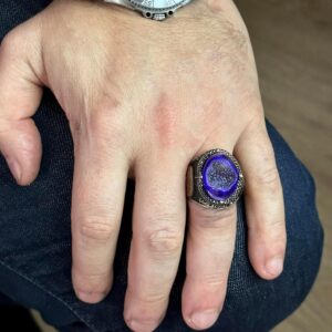 Gerçek Doğal Drusy Kuvars Kristal Taş Yüzük, Davud Yıldızı Yüzüğü, 925 Ayar Gümüş Yüzük Erkekler İçin - Görsel 3