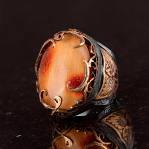 925 Ayar Gümüş Erkek Yüzük, Kehribar Taşlı Gümüş Yüzük, Gerçek Doğal Kehribar Taşlı Erkek Yüzük - Görsel 5