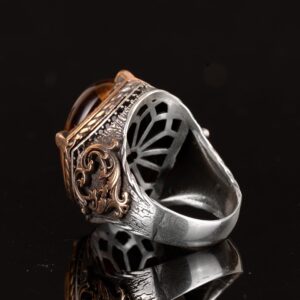 Kaplan Gözü Doğal Taş Yüzük - 925 Ayar Gümüş El Yapımı Erkek Yüzük - Güç ve Cesaret Tasarımı - Görsel 7