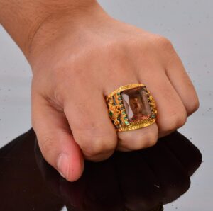 Sultanit Taşlı El Yapımı Yüzük, Altın Kaplama Sterlin Gümüş Erkek Yüzüğü - Dönüşüm ve Gizem Sembolü - Görsel 7