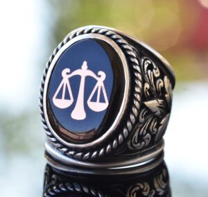 925 Ayar Gümüş Zambak Deseni Büyük Yüzük - Adalet Terazisi Yüzüğü - Görsel 3