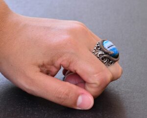 925 Ayar Katı Gümüş Erkek Yüzük, Doğal Taşlarla - El Yapımı Zarafet (Mavi Akik Taşı) - Görsel 7