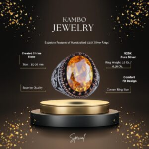 925 Ayar Gümüş Yüzük, Yapay Taş Yüzük, Kartal Sembol Yüzüğü, El Yapımı Yüzük (Yapay Sitrin) - Görsel 2