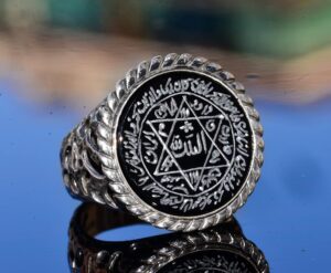 Gümüş Erkek Yüzük, Doğal Siyah Onyks Taşı, Kral Süleyman Mührü Yüzüğü, El Yapımı Takı - Görsel 5