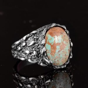 Gerçek Doğal Arizona Turkuaz Taş Yüzük, Erkekler İçin Hediye, 925 Ayar Gümüş Yüzük, Minimalist Yüzük - Görsel 4