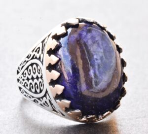 Doğal Cabochon Safir Taşlı, Erkekler için 925 Ayar Gümüş Yüzük - Görsel 3