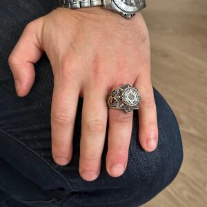 El Yapımı Süleyman Yıldızı Yüzük - 925 Ayar Gümüş Erkek Yüzük David Yıldızı Sembolü ile - Görsel 6